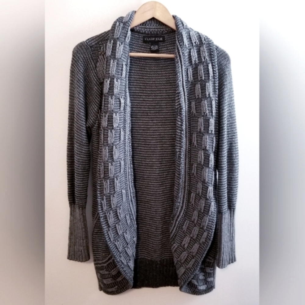 Claire Jolie Gray Cocoon Open Long Cardigan Cable Knit Sweater Size Large